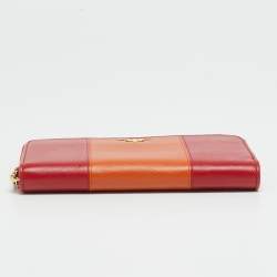 Pre Owned Prada Red/Orange Saffiano Leather Zip Around Wallet