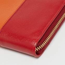 Pre Owned Prada Red/Orange Saffiano Leather Zip Around Wallet