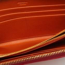 Pre Owned Prada Red/Orange Saffiano Leather Zip Around Wallet