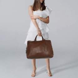 Pre Owned Prada Antique Brown Cervo Deerskin Leather Tote