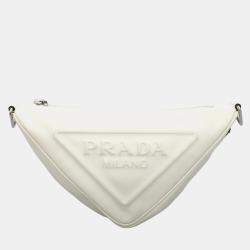 Pre Owned Prada Grace Lux Triangle White Calf Leather Shoulder Bag SHW