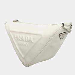 Pre Owned حقيبة كتف برادا جريس لوكس مثلث جلد عجل أبيض SHW