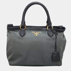 Pre Owned Prada Logo Grey Nylon Tote GHW