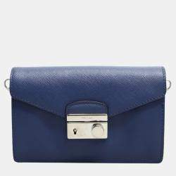 Pre Owned Prada Blue Saffiano Mini Sound Flap Bag SHW