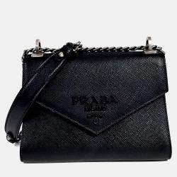 Pre Owned Prada Black Leather Monochrome Saffiano Shoulder Bag