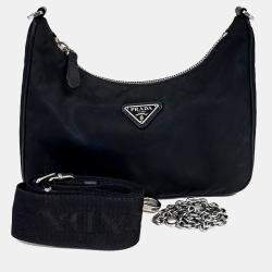 Pre Owned Prada Black Nylon Re-Nylon Tessuto Chain Strap Hobo Bag