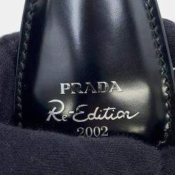 Pre Owned Prada Re-Edition 2002 Moon Bag Handbag Black Nylon Leather