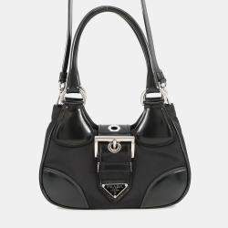 Pre Owned Prada Re-Edition 2002 Moon Bag Handbag Black Nylon Leather