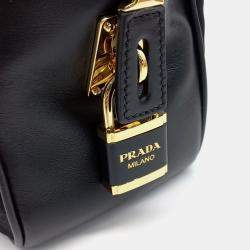 Pre Owned Prada Black Re-Ylon and Leather Top Handle Bag Large