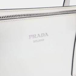 Pre Owned Prada White Leather Brushed Re-edition 1955 Tote Bag
