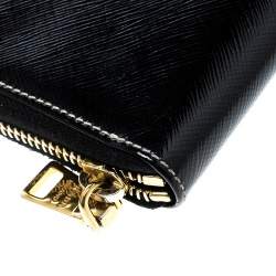 Pre Owned Prada Black Saffiano Vernic Leather Zip Around Wallet