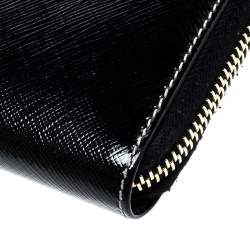 Pre Owned Prada Black Saffiano Vernic Leather Zip Around Wallet