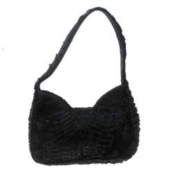 Pre Owned Prada Black Fur Shoulder Bag