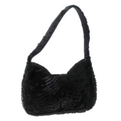 Pre Owned Prada Black Fur Shoulder Bag