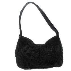 Pre Owned Prada Black Fur Shoulder Bag