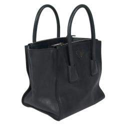 Pre Owned Prada Midnight Blue Glace Calfskin Leather Twin Pocket Double Handle Tote