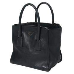 Pre Owned Prada Midnight Blue Glace Calfskin Leather Twin Pocket Double Handle Tote