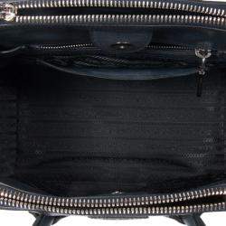 Pre Owned Prada Midnight Blue Glace Calfskin Leather Twin Pocket Double Handle Tote