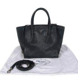 Pre Owned Prada Midnight Blue Glace Calfskin Leather Twin Pocket Double Handle Tote