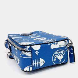 Pre Owned Prada Blue/White Saffiano Mini Tote and Crossbody Bag (2VH067)