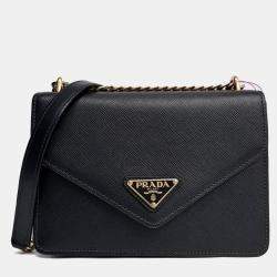 مملوكة مسبقًا Prada Black Leather Saffiano Chain Shoulder Bag (1BD200)