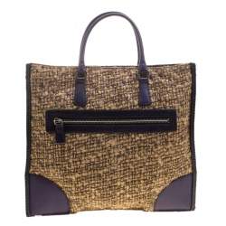 Pre Owned Prada Beige/Purple Tweed and Leather Flat Tote