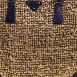 Pre Owned Prada Beige/Purple Tweed and Leather Flat Tote