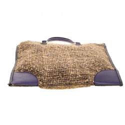 Pre Owned Prada Beige/Purple Tweed and Leather Flat Tote