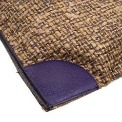 Pre Owned Prada Beige/Purple Tweed and Leather Flat Tote