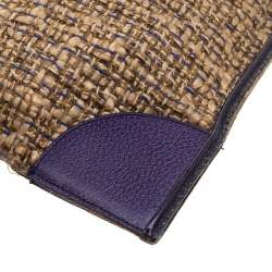 Pre Owned Prada Beige/Purple Tweed and Leather Flat Tote