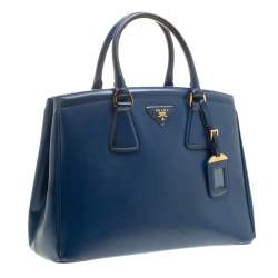 Pre Owned Prada Blue Saffiano Lux Leather Parabole Tote