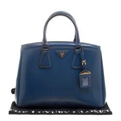 Pre Owned Prada Blue Saffiano Lux Leather Parabole Tote