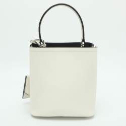 Pre Owned Prada Panier Small White Saffiano Cuir Leather Crystal Embellished Top Handle Bag