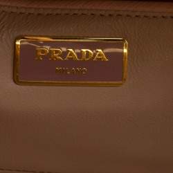 Pre Owned Prada Blush Pink/Burgundy Saffiano Lux Leather Pyramid Frame Top Handle Bag
