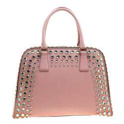 Pre Owned Prada Blush Pink/Burgundy Saffiano Lux Leather Pyramid Frame Top Handle Bag