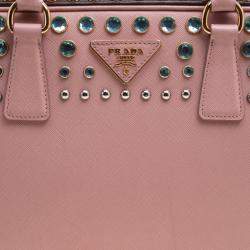 Pre Owned Prada Blush Pink/Burgundy Saffiano Lux Leather Pyramid Frame Top Handle Bag