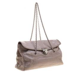 Pre Owned Prada Grey Leather Push Lock Satchel