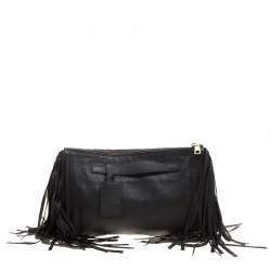 Pre Owned Prada Black Leather Fringe Clutch