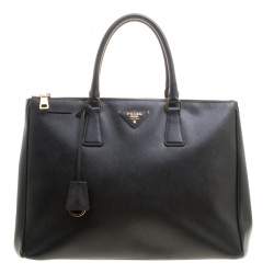 Pre Owned Prada Black Saffiano Lux Leather Large Double Zip Tote