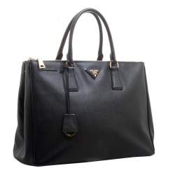 Pre Owned Prada Black Saffiano Lux Leather Large Double Zip Tote