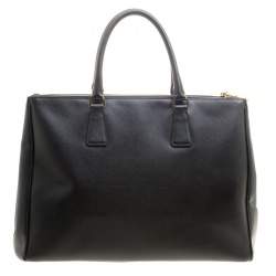 Pre Owned Prada Black Saffiano Lux Leather Large Double Zip Tote