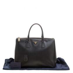 Pre Owned Prada Black Saffiano Lux Leather Large Double Zip Tote