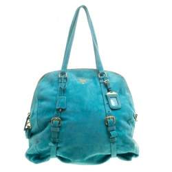 Pre Owned Prada Turquoise Suede New Look Tote