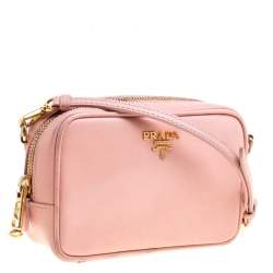 Pre Owned Prada Pink Saffiano Lux Leather Camera Crossbody Bag