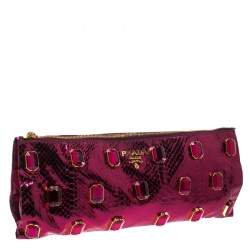 Pre Owned Prada Metallic Pink Python Whips Pietre Clutch