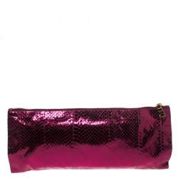 Pre Owned Prada Metallic Pink Python Whips Pietre Clutch