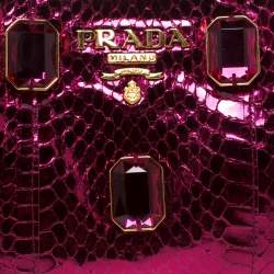Pre Owned Prada Metallic Pink Python Whips Pietre Clutch