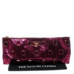 Pre Owned Prada Metallic Pink Python Whips Pietre Clutch