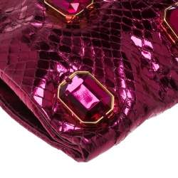 Pre Owned Prada Metallic Pink Python Whips Pietre Clutch