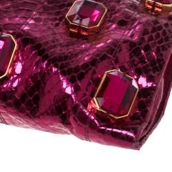 Pre Owned Prada Metallic Pink Python Whips Pietre Clutch